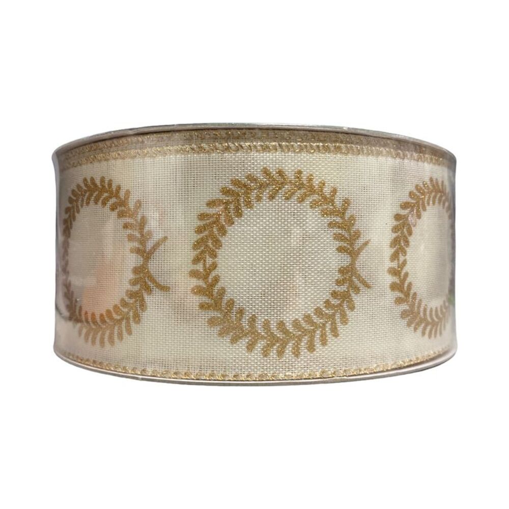 Gold Wreath - Member's Mark Premium Wired Edge Holiday Ribbon, 2.5" Wide x 50 Ya